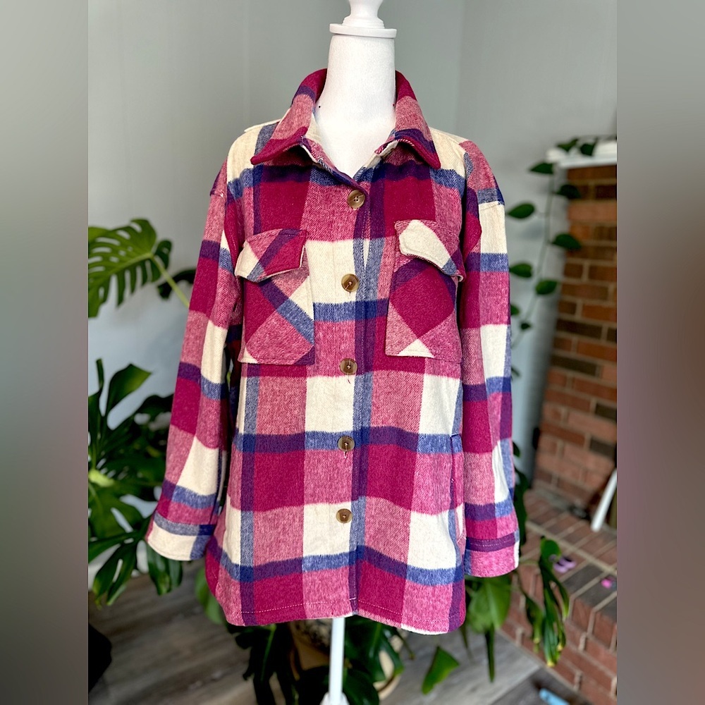 🛍️Plaid Shacket  members mark multi color over shirt jacket with 4pockets Large